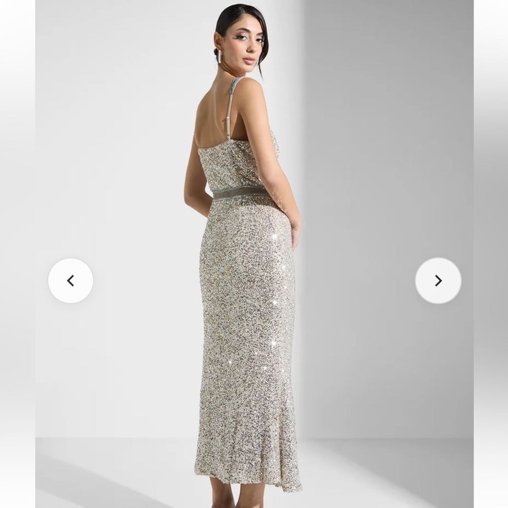 Never Fully Dressed Silver Sequin Cutout Maxi Dre… - image 2